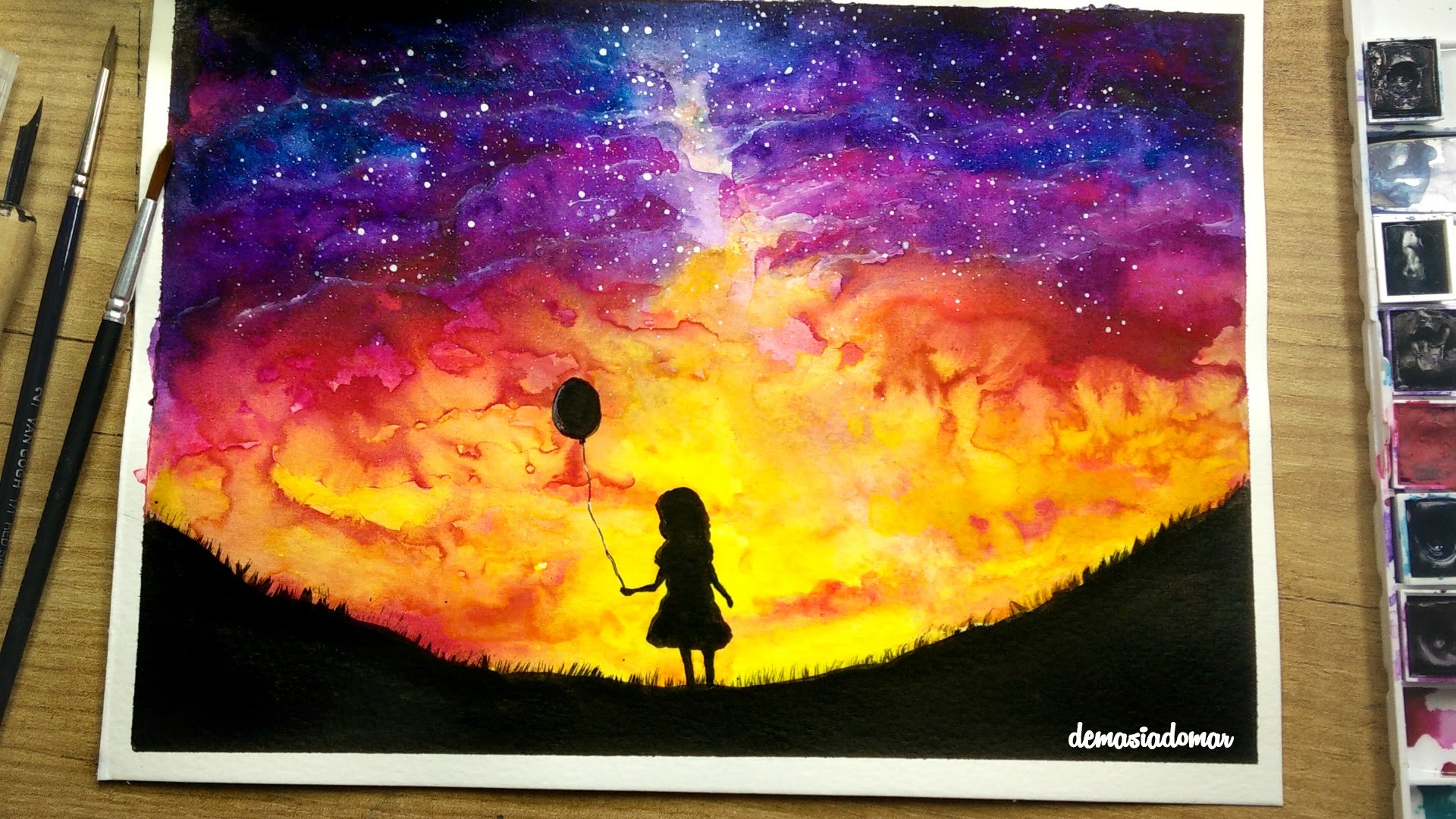 1920x1080 Girl With A Balloon [Watercolor Speed Painting] - Painting Of Balloons