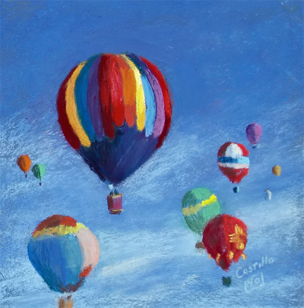 592x600 Ballooning, Landscape, New Mexico, Hot Air Balloons, Pastel Painting - Painting Of Balloons