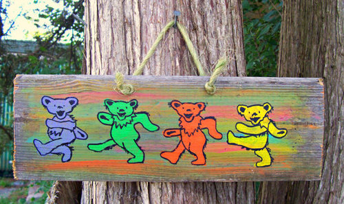 500x297 Grateful Dead Bears Barn Wood Sign Hand Painted By Junkworxxetc - Painting Of Bears Dancing In The Woods