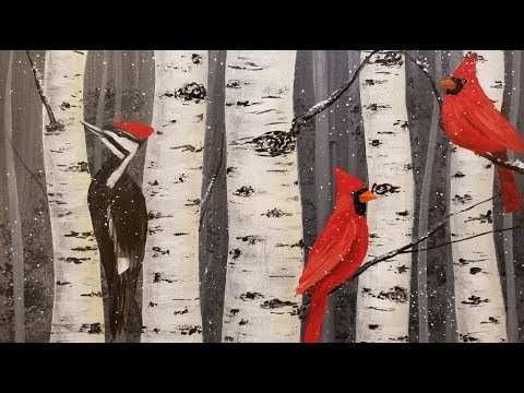 480x360 Birds In Winter Birch Trees Live Acrylic Painting Tutorial - Painting Of Birch Trees In Winter