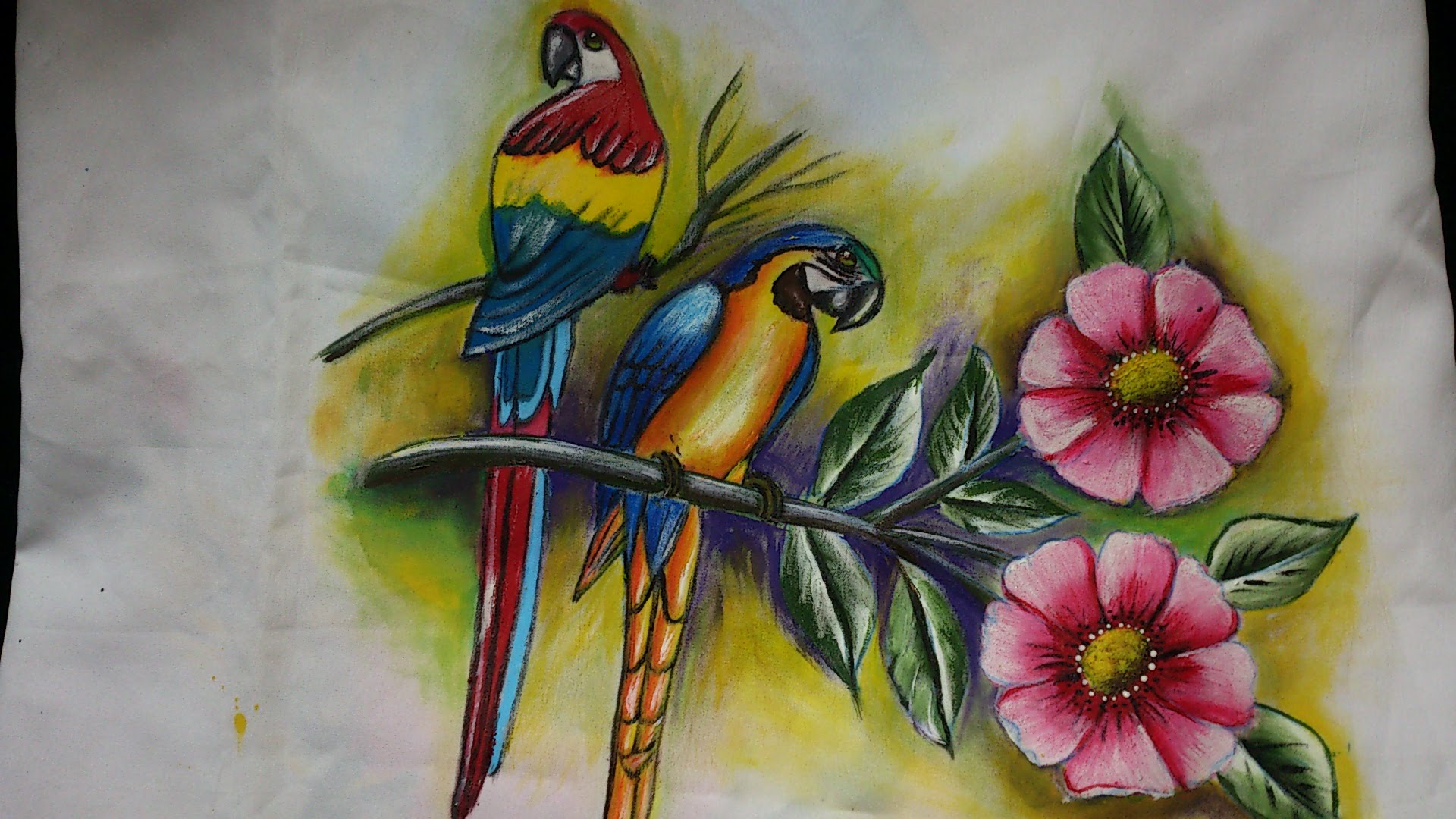 1920x1080 Fabric Painting Birds And Flowers Painting Part 2 Leisha's Galaxy - Painting Of Birds And Flowers