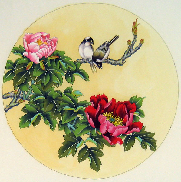 598x600 Birds And Flowers - Painting Of Birds And Flowers