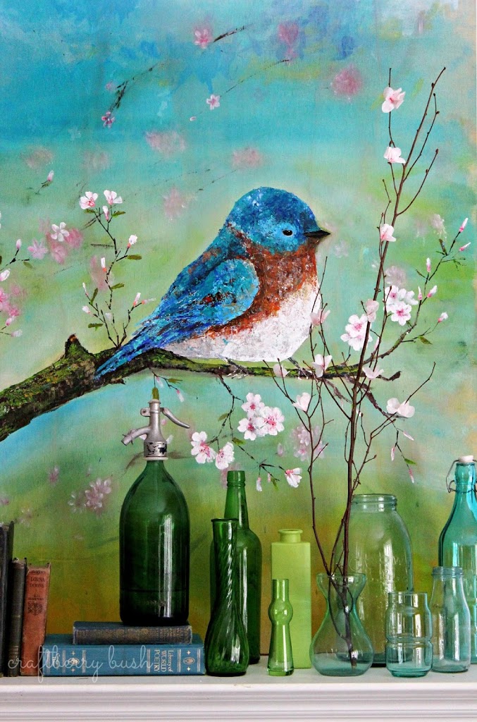 677x1024 Palette Knife Acrylic Painting Blue Bird - Painting Of Birds In Acrylic