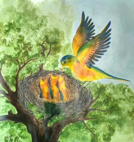 471x500 Acrylic Canvas Painting - Painting Of Birds In Acrylic