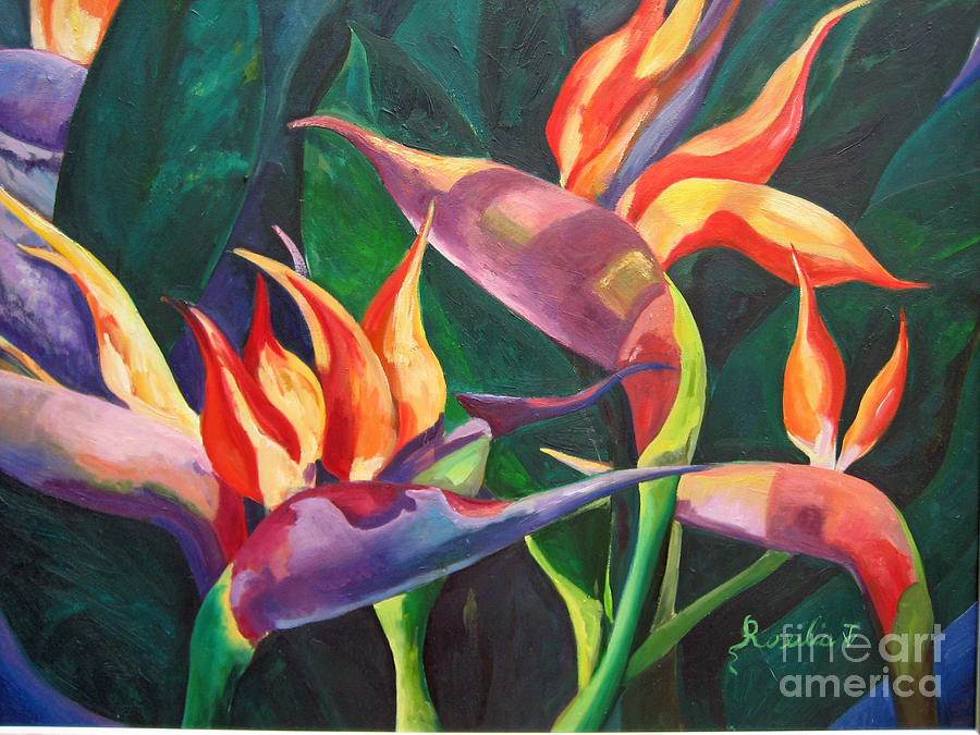 900x675 Portrait Of 3 Bird S Of Paradise Flower. Painting By Rosalia - Painting Of Birds Of Paradise Flowers