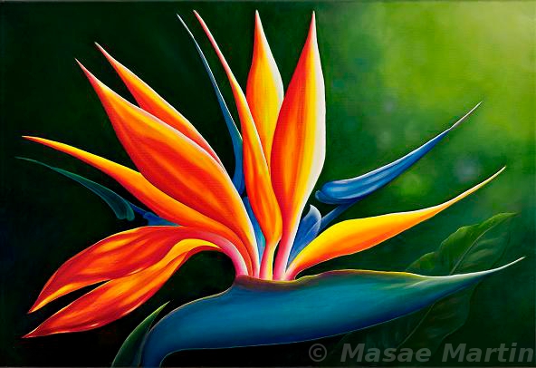592x406 Bird Of Paradise Masae's Art Box - Painting Of Birds Of Paradise Flowers