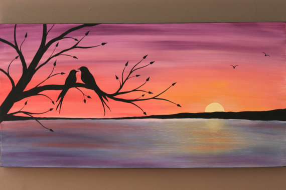 570x380 Bird On Branch Painting - Painting Of Birds On Branches