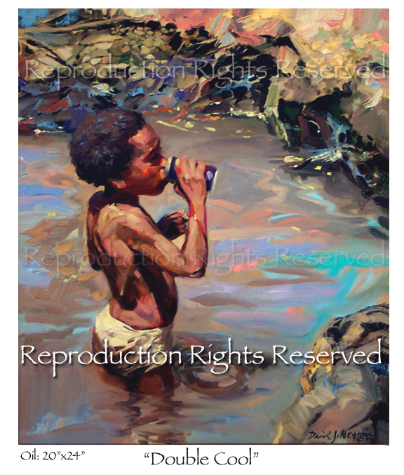576x677 Children Paintings, Giclees, Art, Black Boy Cooling Off - Painting Of Black Children