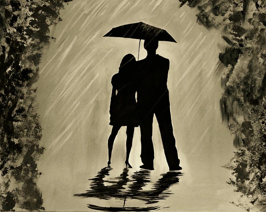 Девушка с парнем под зонтом