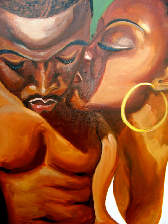 570x760 Sweet Brown Kisses - Painting Of Black Couples In Love