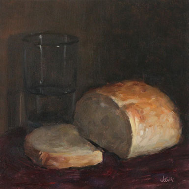 385x385 Paintings By Justin Clayton Bread And Water 6x6 In. - Painting Of Bread