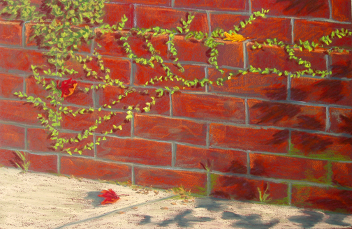 504x328 Bricklaces Necklace Like Vines Draped On A Brick Wall. - Painting Of Brick Wall
