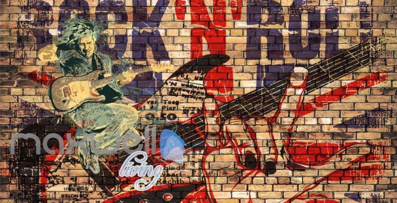 800x410 Grunge Poster Of Rock And Roll Brick Wall Art Wall Murals - Painting Of Brick Wall