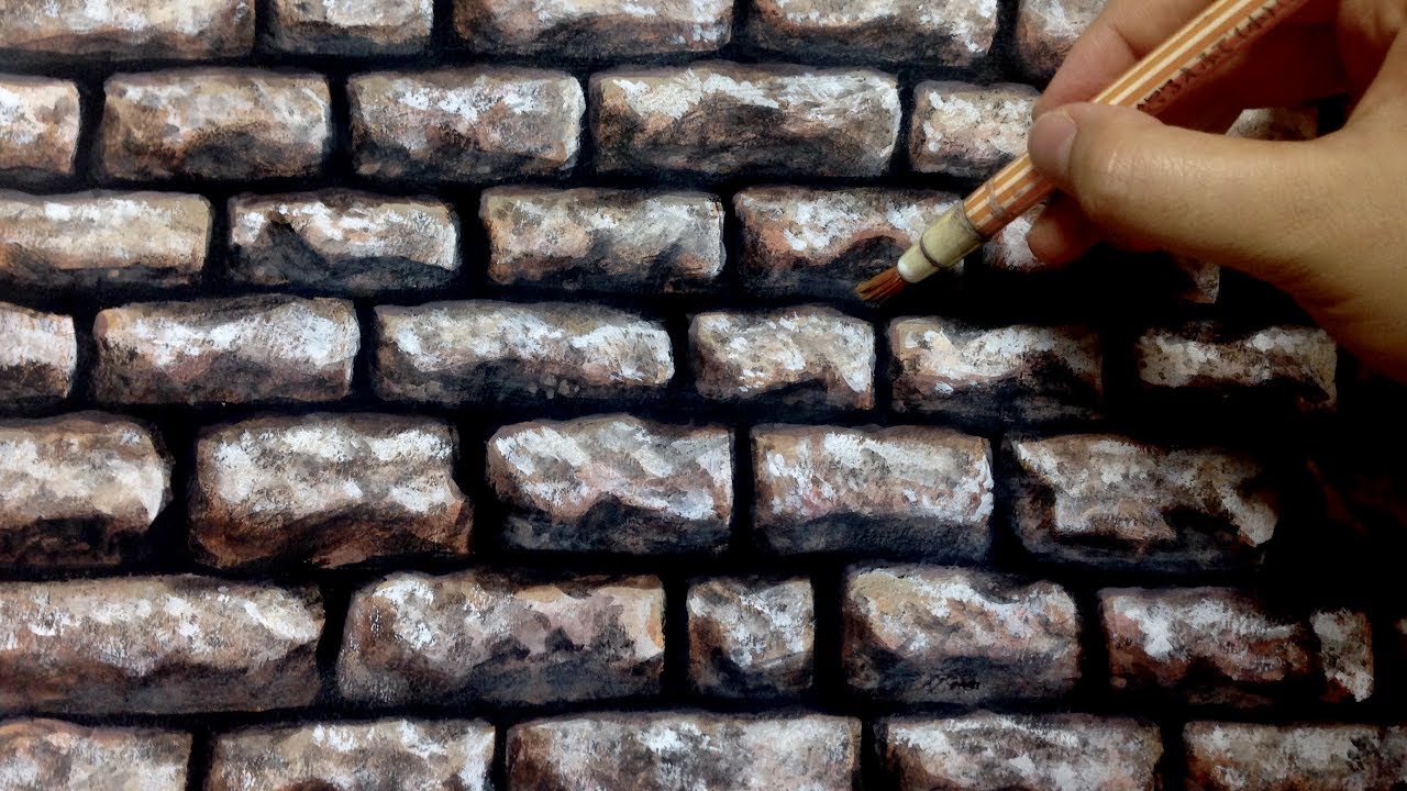 1280x720 Painting Of Stone Wall With Acrylic Paint. - Painting Of Brick Wall