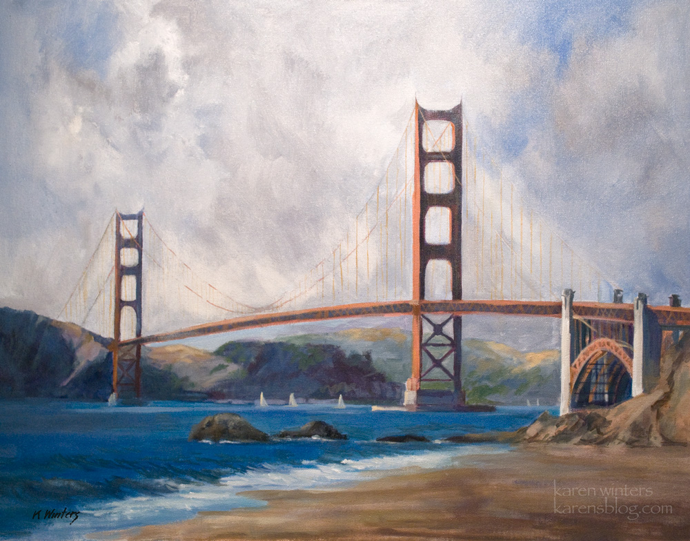 1000x784 Golden Gate Bridge San Francisco Painting Baker Beach Oil Painting - Painting Of Bridge