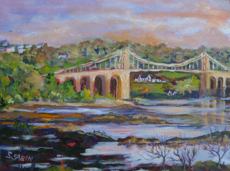 900x667 Menai Bridge In The Evening Painting By Saga Sabin - Painting Of Bridge