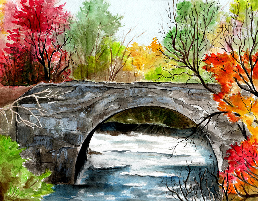 900x704 Stone Bridge In Maine Painting By Brenda Owen - Painting Of Bridge