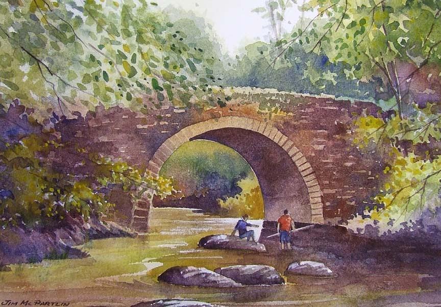 864x602 The Old Stone Bridge Painting By Jim Mc Partlin - Painting Of Bridge