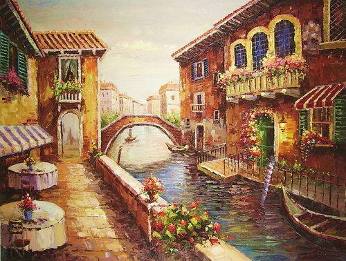 500x378 Arch Bridge Painting, Aknife Painters Paintings Reproduction, We - Painting Of Bridge