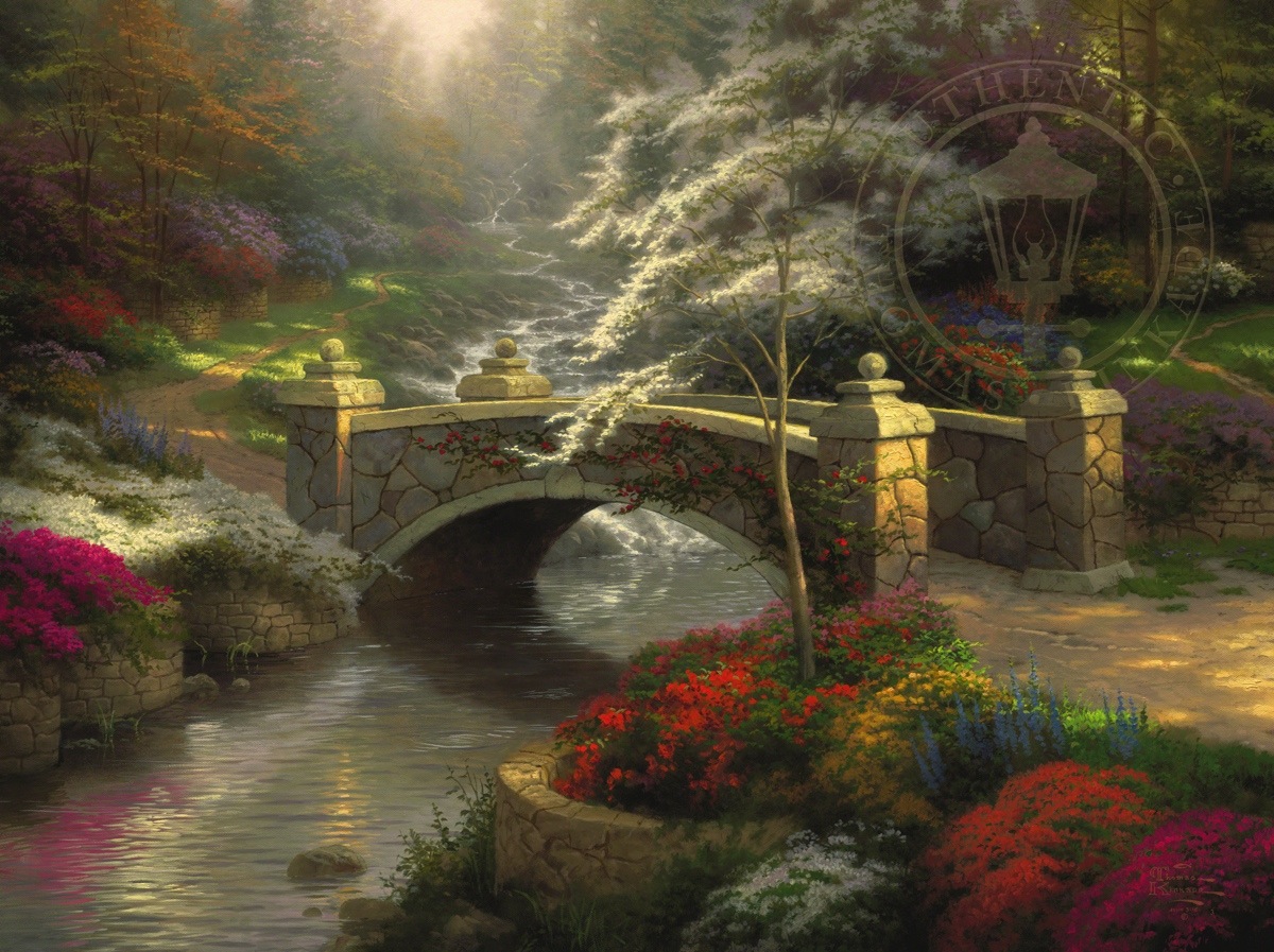 1200x897 Bridge Of Hope Limited Edition Art The Thomas Kinkade Company - Painting Of Bridge