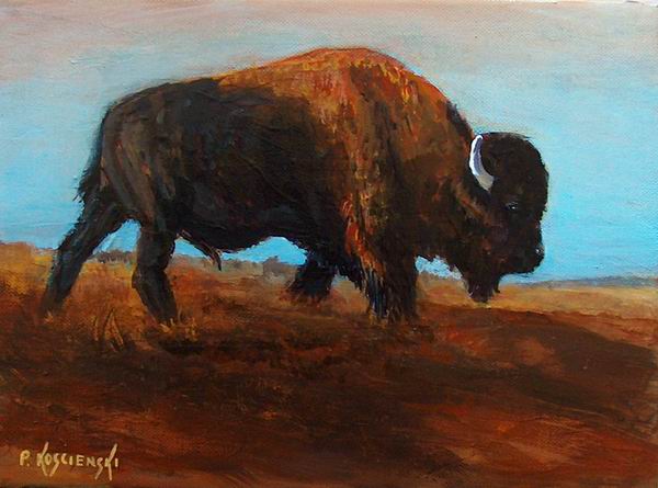 600x445 Fine Art By Pat Koscienski Silent Return - Painting Of Buffalo