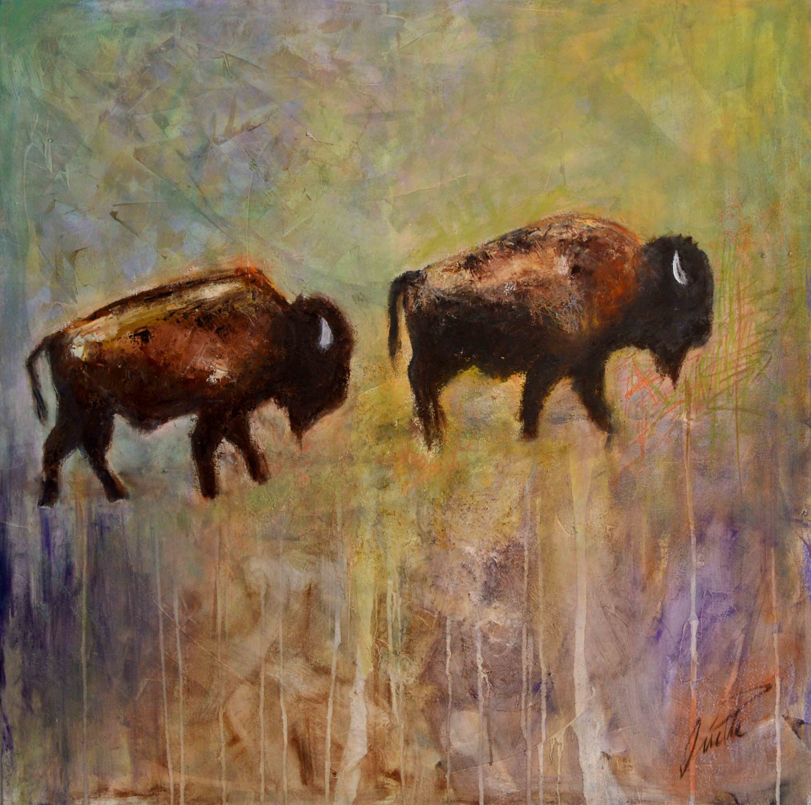 2579x2560 Wherever I May Roam - Painting Of Buffalo