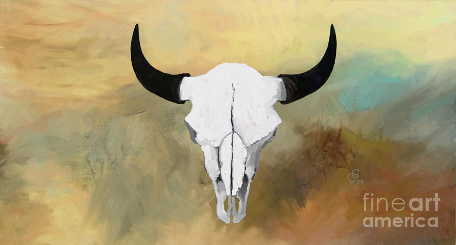 900x483 White Buffalo Skull Painting By G Cannon - Painting Of Buffalo