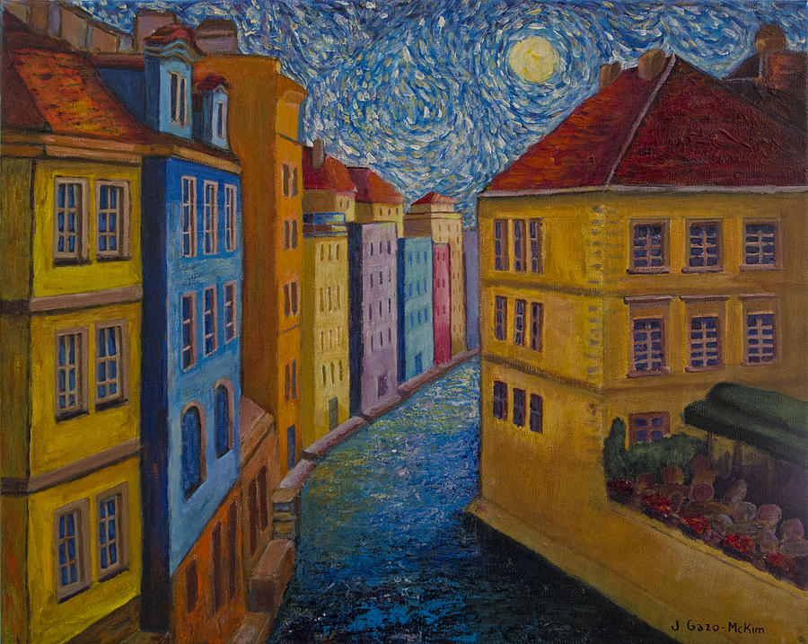 900x717 Prague A La Vangogh Painting By Jo Anne Gazo Mckim - Painting Of Buildings