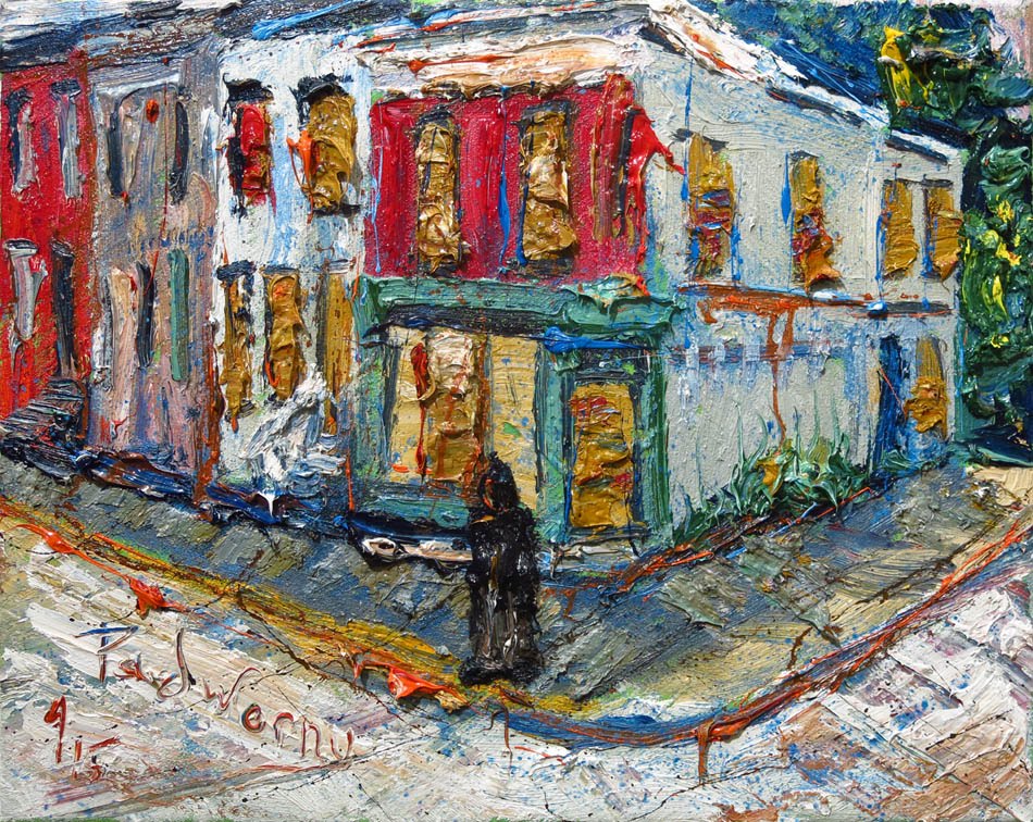 950x756 M929 Oil Painting Street House Building Acrylic Modern Abstract - Painting Of Buildings