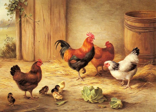 640x461 Wholesale Animal Painting Chickens In A Barnyard Farm Animals - Painting Of Chickens