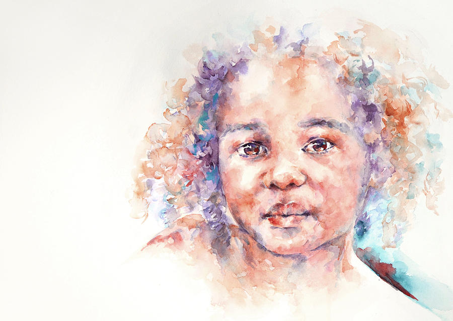 900x639 Winsome A Child From Africa Painting By Stephie Butler - Painting Of Child