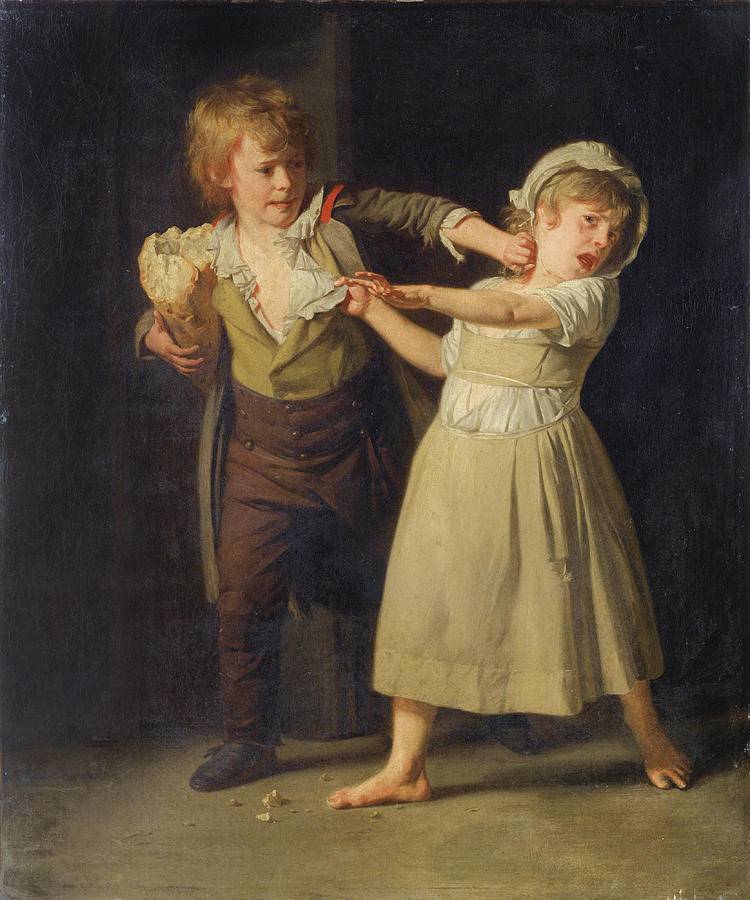 750x900 Two Children Fighting Over A Piece Of Bread Painting By Henri - Painting Of Children