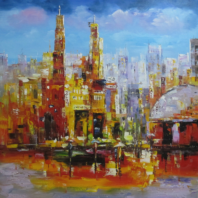 640x640 Palette Knife Oil Painting Cityscape Hand Painted Oil Painting - Painting Of Cityscape