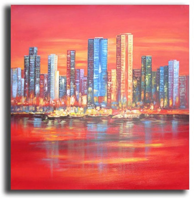 650x668 Sunset Cityscape - Painting Of Cityscape