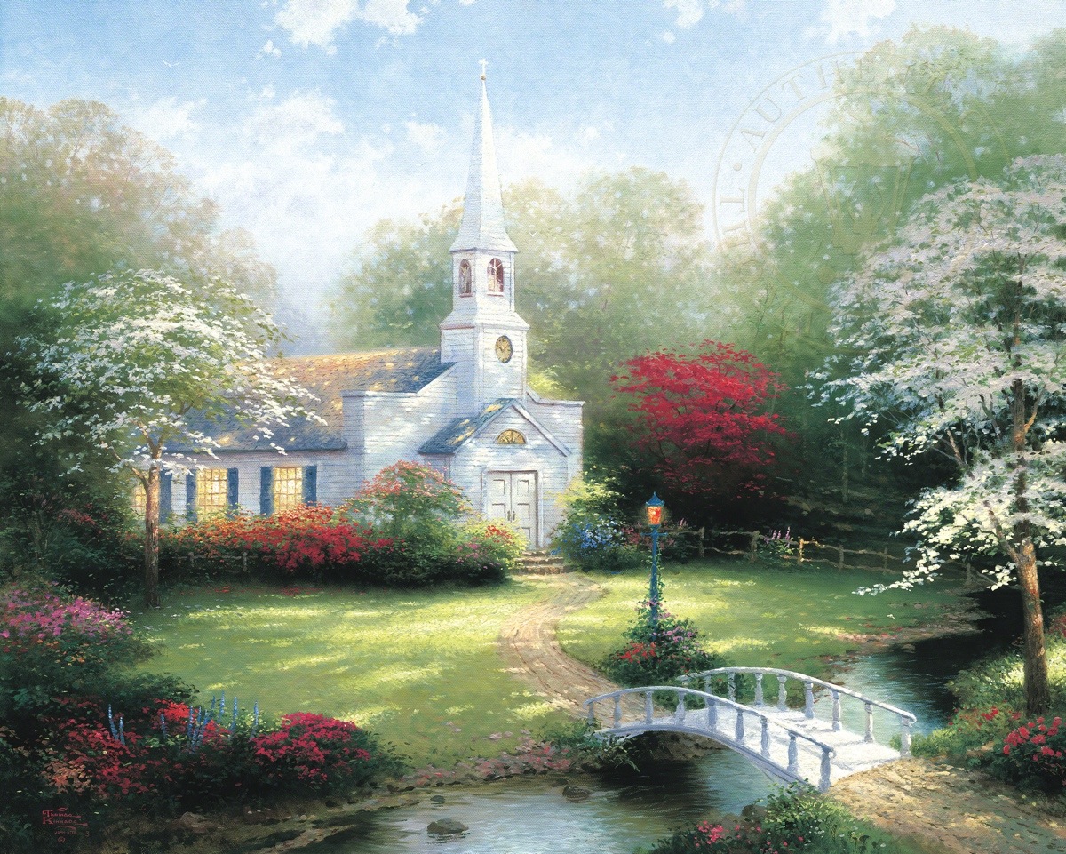 1200x961 Hometown Chapel Limited Edition Art The Thomas Kinkade Company - Painting Of Country Churches