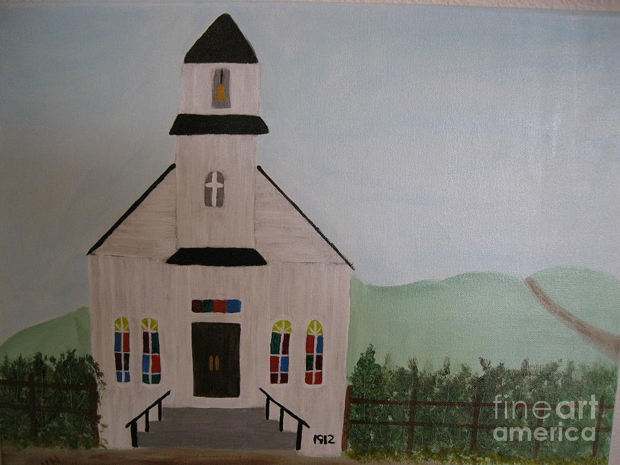 900x675 Old White Country Church Painting By Dawn Harrold - Painting Of Country Churches
