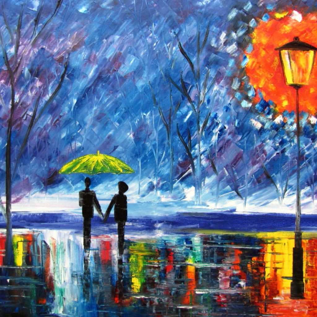 1024x1024 Rain Painting Luxury Couple Paintings Love Rain Original Oil - Painting Of Couple In The Rain