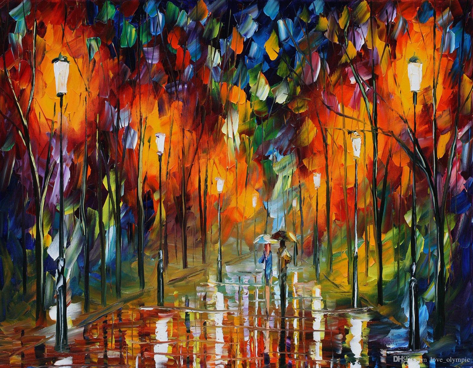 1600x1247 2018 Framed, High Quality Handpainted Rain Walk Couple Large - Painting Of Couple In The Rain