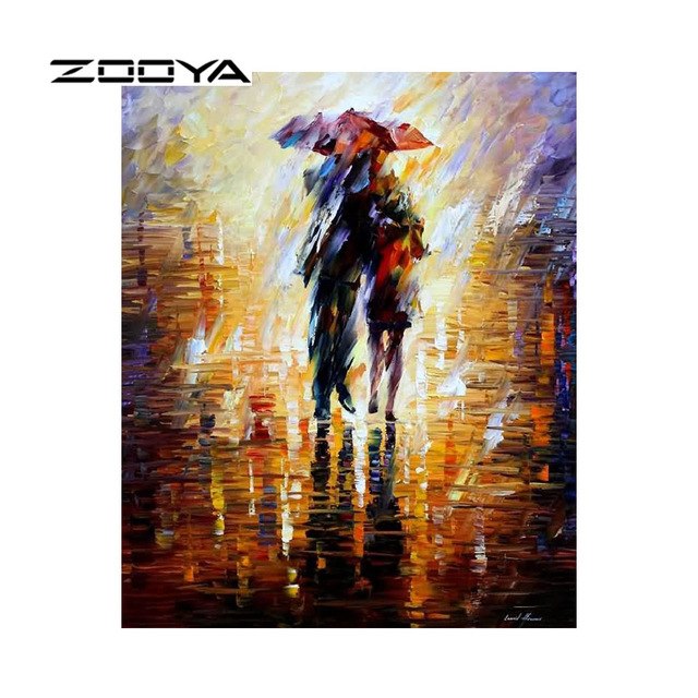 640x640 Zooya Diamond Embroidery Couple Rain Abstract Oil Painting Diy - Painting Of Couple In The Rain