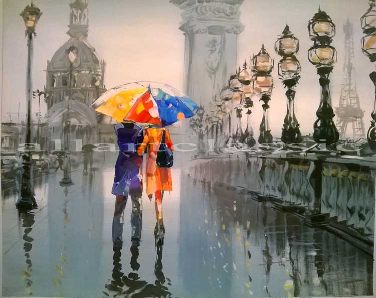 750x594 Art Reproductions And Original Oil Paintings Landscapes, Couple - Painting Of Couple In The Rain
