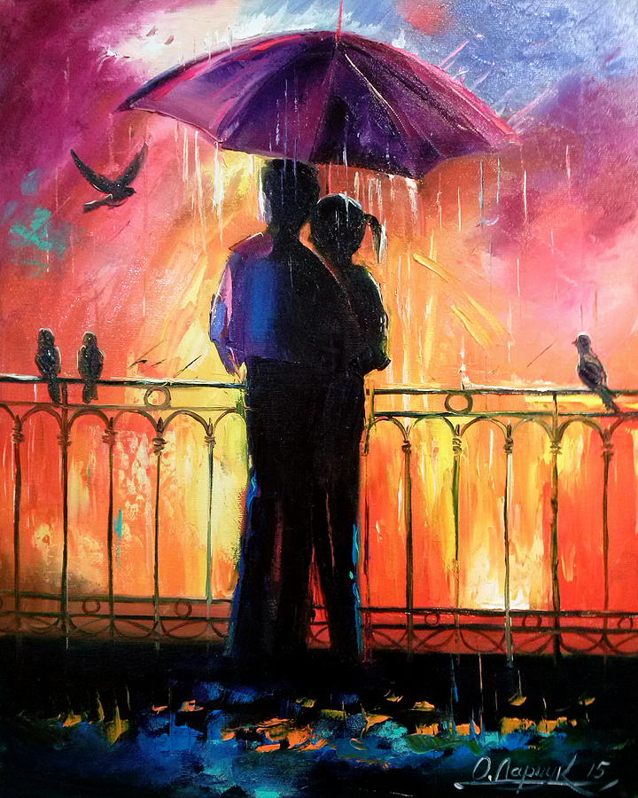 720x900 Loving Couple Under An Umbrella Painting By Olha Darchuk - Painting Of Couple Under Umbrella