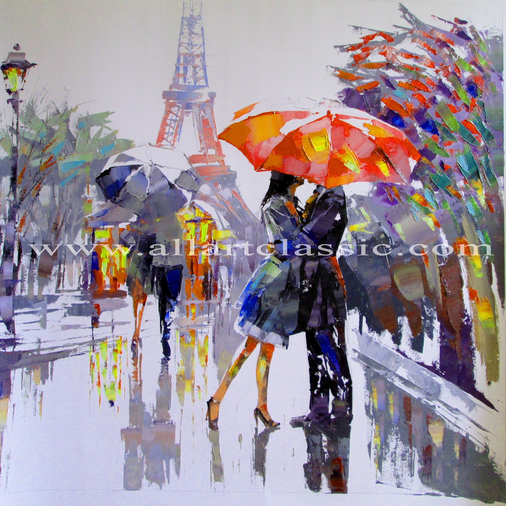1700x1697 Art Reproductions And Original Oil Paintings Landscapes - Painting Of Couple Under Umbrella