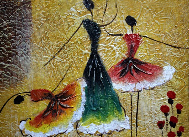 609x443 Free Shipping Handpainted Dancer Ballet Dancing Abstract Oil - Painting Of Dancers