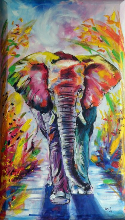 418x735 Colorful Elephant (70 X 40 Cm) On 3d Canvas Painting - Painting Of Elephants