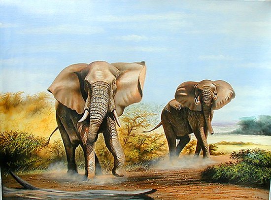 550x406 Oil Painting Of Elephants Posters By Mutan Redbubble - Painting Of Elephants