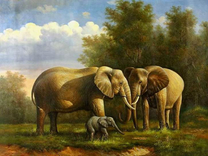 726x545 Amazing Elephant Art Oil Painting - Painting Of Elephants