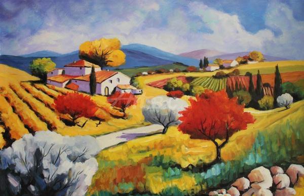 600x387 Refreshing Farm Landscrape Oil Painting Op Lf1 1 - Painting Of Farm