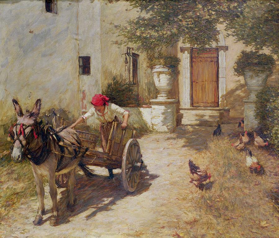 900x766 Farm Yard Scene Painting By Henry Herbert La Thangue - Painting Of Farm Scenes