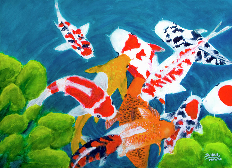 900x654 Koi Fish - Painting Of Fish In Water