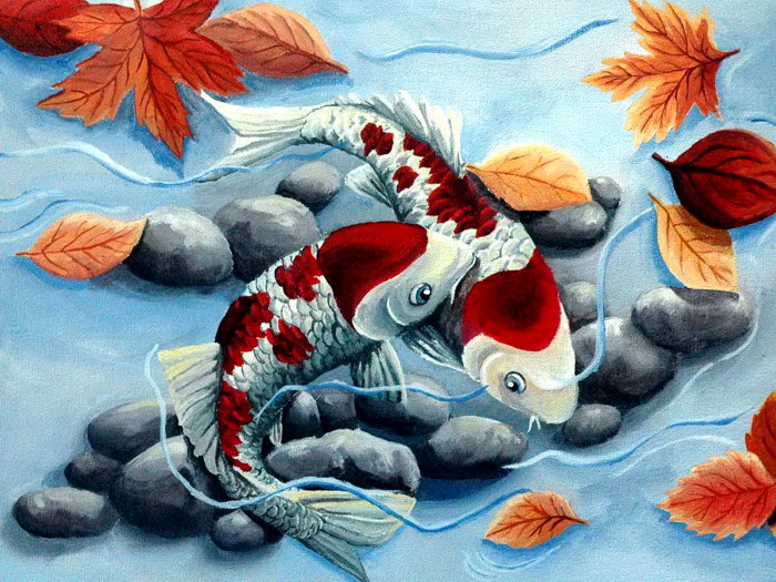 700x525 Koi Fish Water Painting Art Gigantic Print Poster Ebay - Painting Of Fish In Water